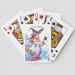 Aardige Heks met Zwarte Kat Thunder_Cove Pokerkaarten