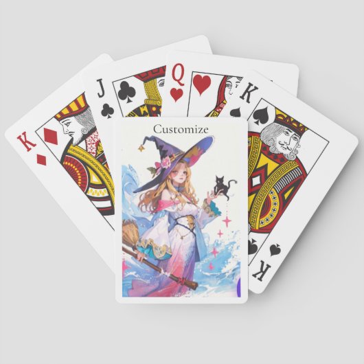 Aardige Heks met Zwarte Kat Thunder_Cove  Pokerkaarten (Achterkant)