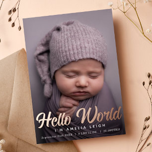 Aardige Hello World Folie Geboorte Foto Aankondigi Uitnodiging