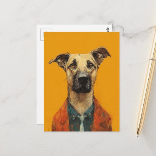 Aardige hond in een pak briefkaart (Voorkant / Achterkant in situ)