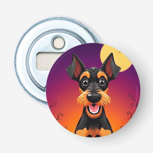Aardige hond in Halloween scène Button Flesopener (Voorkant)