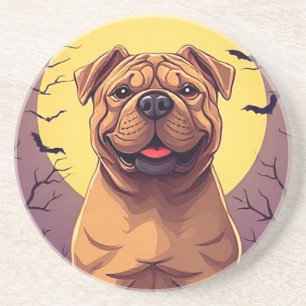 Aardige hond in Halloween scène met pompoenen Zandsteen Onderzetter