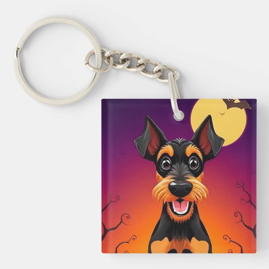Aardige hond in Halloween scène Sleutelhanger (Voorkant)