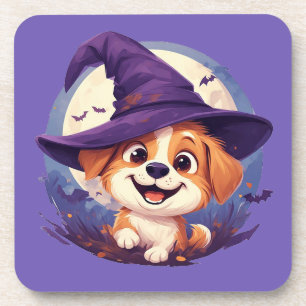 Aardige hond in heksenhoed bier onderzetter