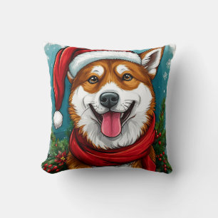 Aardige hond in kerstmannenoutfit kussen