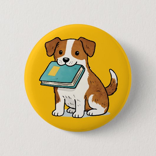 Aardige Hond met Boek Ronde Button 5,7 Cm (Voorkant)