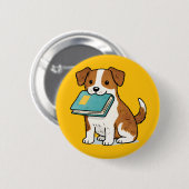 Aardige Hond met Boek Ronde Button 5,7 Cm (Voorkant /achterkant)