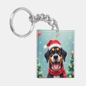 Aardige hond met kerstmuts sleutelhanger (Voorkant Links)