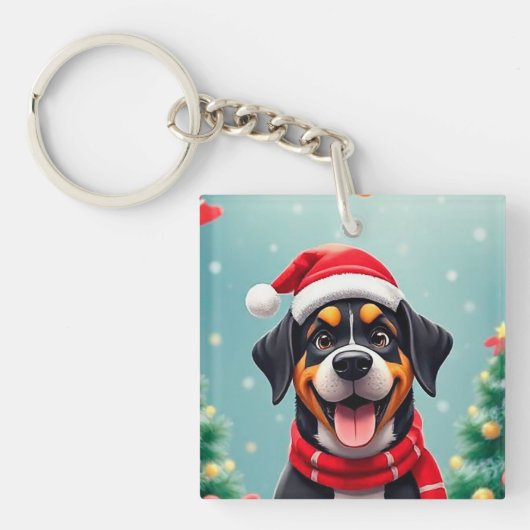 Aardige hond met kerstmuts sleutelhanger (Voorkant)