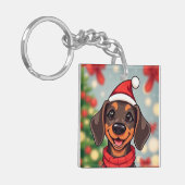 Aardige hond met kerstmuts sleutelhanger (Voorkant Links)