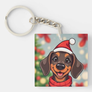 Aardige hond met kerstmuts sleutelhanger