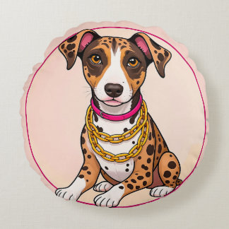 Aardige hond met medaille decoratieve puppy winnaa rond kussen
