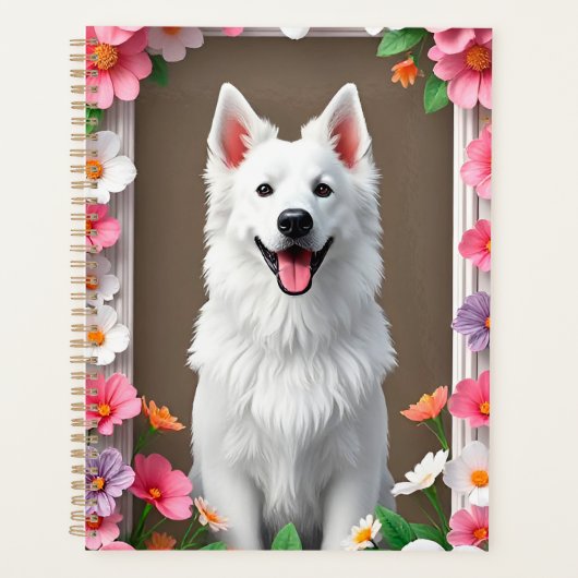 Aardige hond omlijst door bloemen planner (Voorkant)