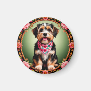 Aardige hond omlijst door kleurrijke bloemen magneet