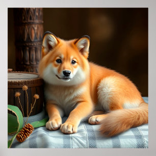 Aardige hond rustend comfortabel binnenshuis poster