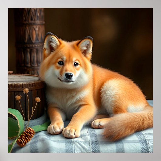 Aardige hond rustend comfortabel binnenshuis poster (Voorkant)