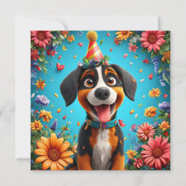 Aardige hond viert verjaardagsfeestje kaart