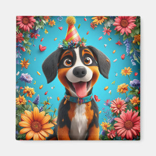 Aardige hond viert verjaardagsfeestje magneet
