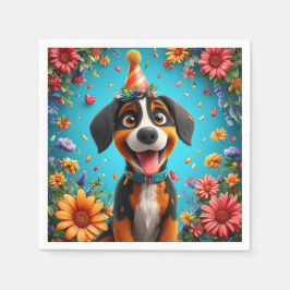 Aardige hond viert verjaardagsfeestje servet