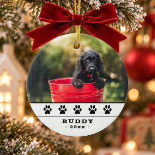 Aardige hondenfoto Zwarte poten Kerstgeschenk Keramisch Ornament