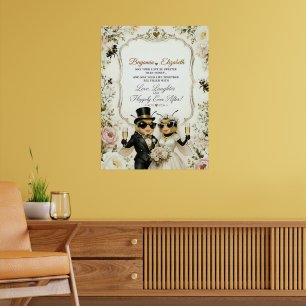 Aardige honingbijen, elegante bloemachtige trouw poster