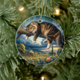 Aardige Huisdier Langharige Kat Aandenken Keramisch Ornament