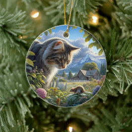 Aardige Huisdier Langharige Kat Aandenken Keramisch Ornament