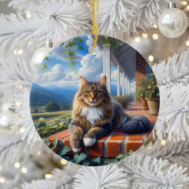 Aardige Huishoudelijke Middellangharige Kat Aanden Keramisch Ornament