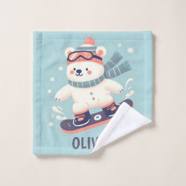 Aardige ijsbeer op een snowboard Persoonlijk Washandje