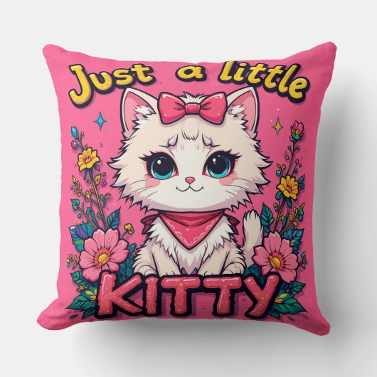 Aardige Illustratie van Witte Kitten Kussen (Voorkant)
