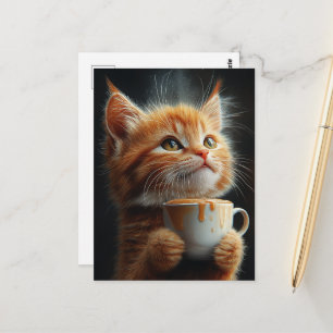Aardige kaneelkleurige kitten met een karamelkoffi briefkaart