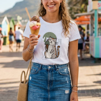 Aardige kat die een ijsje vasthoudt Tri-Blend shirt