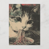 Aardige kat eet noedels briefkaart (Voorkant)