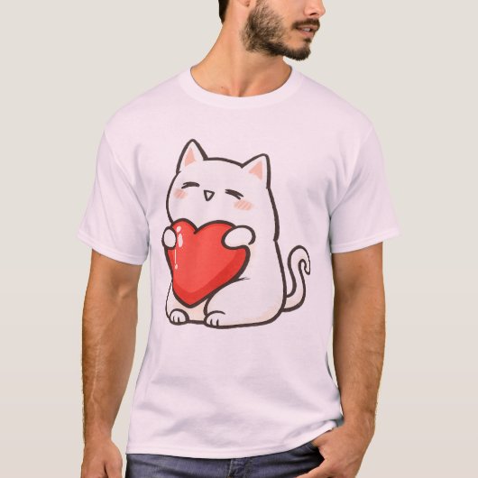 Aardige Kat Houdt van Hart T-shirt (Voorkant)