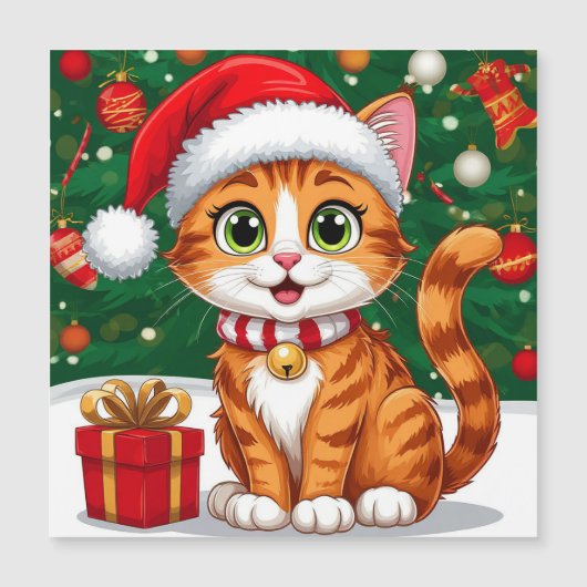 Aardige kat in kerstmuts met cadeau (Voorkant)
