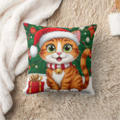 Aardige kat in kerstmuts met cadeau kussen (Deken)