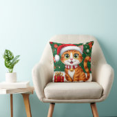 Aardige kat in kerstmuts met cadeau kussen (Stoel)