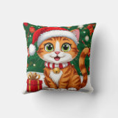 Aardige kat in kerstmuts met cadeau kussen (Achterkant)