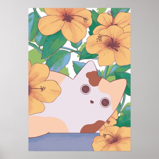 Aardige kat met bloemen poster (Voorkant)