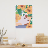 Aardige kat met bloemen poster (Keuken)