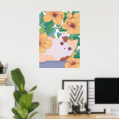 Aardige kat met bloemen poster (Thuiskantoor)
