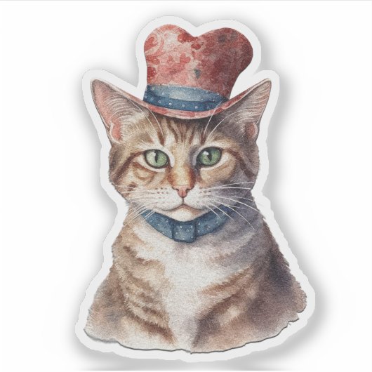 Aardige kat met hoed - Valentijnsticker Sticker (Voorkant)