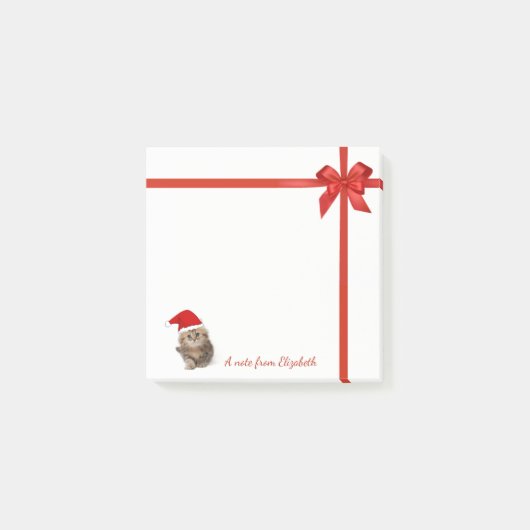 Aardige kat met kerstmanhoed, rode strik - geperso post-it® notes (Voorkant)