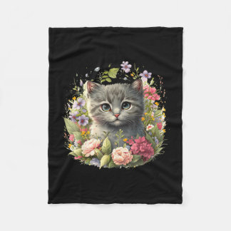 Aardige kat schattige kitten bloemenvpng fleece deken