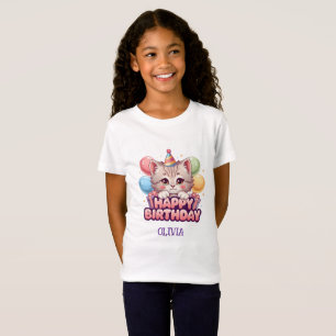 Aardige kat verjaardagsmeisje gepersonaliseerde ki t-shirt