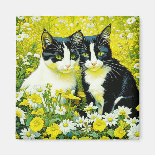 Aardige katten die in een veld met madeliefjes zit magneet