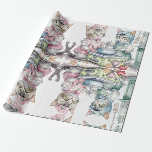 Aardige katten in de keuken cadeaupapier (Uitgerold)