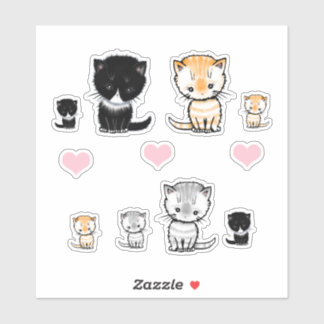 Aardige katten Kittens Tuxedo, Oranje Tabby, Grijs Sticker