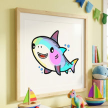 Aardige Kawaii Babyhaai met Regenboog Pastels