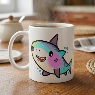 Aardige Kawaii Babyhaai met Regenboog Pastels Koffiemok